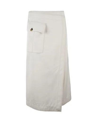 Philosophy Di Lorenzo Serafini Beige Cotton Wool Polyamide Long Canvas Skirt In Metallic