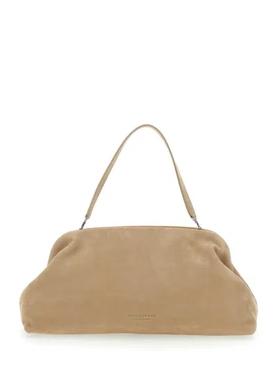 Philosophy Di Lorenzo Serafini Beige Shoulder Bag With Logo Lettering On The Front And Removable Shoulder Strap In Leather Woman