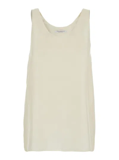 Philosophy Di Lorenzo Serafini Beige Sleeveless Top With Round Neck In Silk Woman