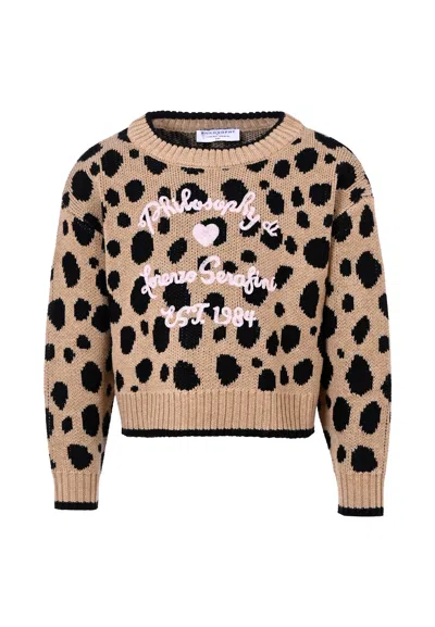 PHILOSOPHY DI LORENZO SERAFINI BEIGE SWEATER FOR GIRL WITH POLKA DOTS