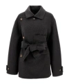 Philosophy Di Lorenzo Serafini Dark Grey Felted Wool Double-breasted Coat In Black