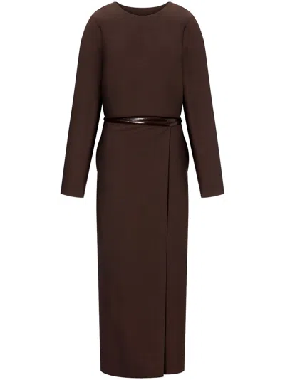 Philosophy Di Lorenzo Serafini Belted Long-sleeve Midi Dress In Brown
