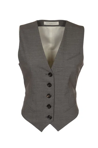 Philosophy Di Lorenzo Serafini Belted Waist Regular Fit Vest In Grey