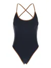 Philosophy Di Lorenzo Serafini Black Costume With Crossed Straps And Lettering Logo In Tech Fabric Woman In Black