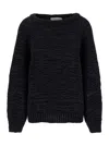 Philosophy Di Lorenzo Serafini Black Crewneck Sweater With Ribbed Trims In Tech Fabric Woman In Black