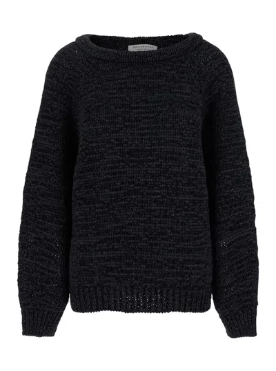 PHILOSOPHY DI LORENZO SERAFINI BLACK CREWNECK SWEATER WITH RIBBED TRIMS