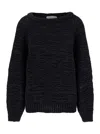 Philosophy Di Lorenzo Serafini Black Crewneck Sweater With Ribbed Trims In Tech Fabric Woman