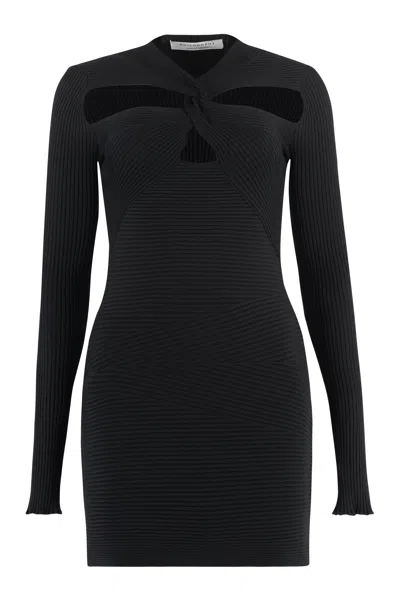 PHILOSOPHY DI LORENZO SERAFINI BLACK CUT-OUT DETAIL SWEATER DRESS WITH CROSSOVER NECKLINE FOR WOMEN