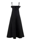 Philosophy Di Lorenzo Serafini Black Dress With Ruffles And Thin Shoulder Straps In Cotton Blend And Tech Fabric Woman In Black