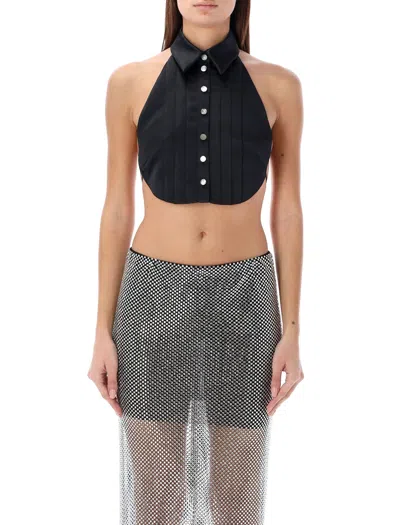 Philosophy Di Lorenzo Serafini Pleat-detail Satin Crop Top In Black