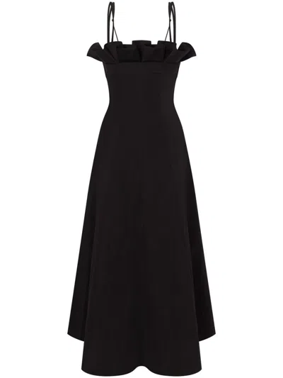 PHILOSOPHY DI LORENZO SERAFINI BLACK FLARED LONG DRESS WITH STRAPS