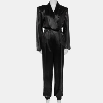 Pre-owned Philosophy Di Lorenzo Serafini Di Lorenzo Serafini Black Sateen V-neck Buttoned Jumpsuit M