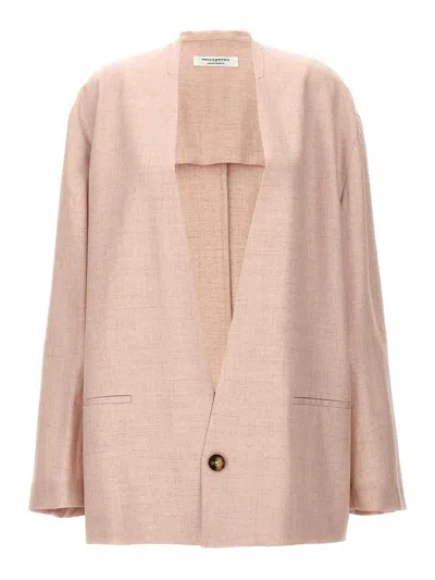 Philosophy Di Lorenzo Serafini Collarless Viscose Blend Jacket In Pink