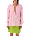 Philosophy Di Lorenzo Serafini Pink Shirt With Open Collar And V Neck In Stretch Viscose Woman