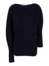 Philosophy Di Lorenzo Serafini Blue Asymmetric Sweater With Boat Neck In Wool Blend Woman In Blue