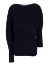 Philosophy Di Lorenzo Serafini Blue Asymmetric Sweater With Boat Neck In Wool Blend Woman In Blue