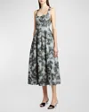 Philosophy Di Lorenzo Serafini Abstract-print Scoop-neck Stretch-woven Midi Dress In Grey Multi