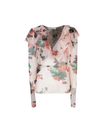 Philosophy Di Lorenzo Serafini Blusa In Tulle Con Stampa Fiori In Animal Print