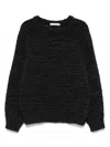 Philosophy Di Lorenzo Serafini Black Crewneck Sweater With Ribbed Trims In Tech Fabric Woman In Black