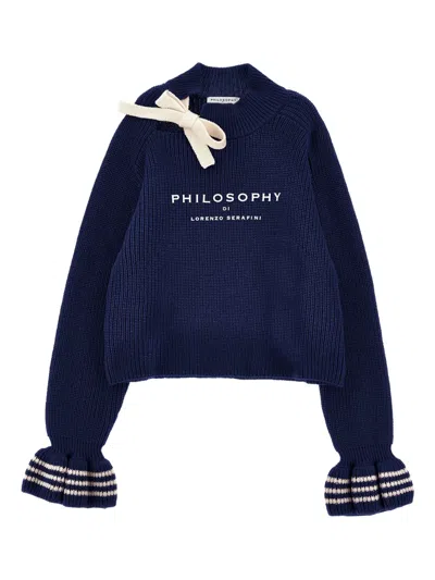 Philosophy Di Lorenzo Serafini Kids' Bow-detailed Ruffled-cuff Sweater In Blue