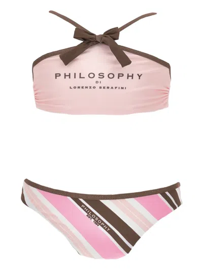 Philosophy Di Lorenzo Serafini Kids' Bow-embellishment Striped Bikini Set (set Of Two) In Pink