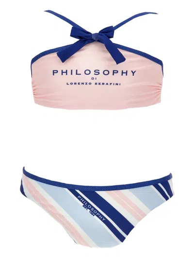Philosophy Di Lorenzo Serafini Kids' Bow-embellishment Striped Bikini Set (set Of Two) In Pink