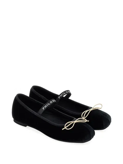 Philosophy Di Lorenzo Serafini Kids' Bow-detail Logo-strap Ballet Flats In Black