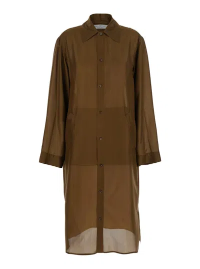 Philosophy Di Lorenzo Serafini Brown Cardigan With Wide Collar And Long Sleeves In Silk Woman