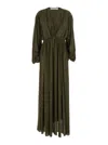 Philosophy Di Lorenzo Serafini Brown Long Dress With V-neck And Ruffle Details In Tech Fabric Woman In Brown