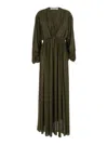 Philosophy Di Lorenzo Serafini Brown Long Dress With V-neck And Ruffle Details In Tech Fabric Woman In Brown