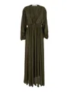 Philosophy Di Lorenzo Serafini Brown Long Dress With V-neck And Ruffle Details In Tech Fabric Woman In Brown