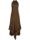 Philosophy Di Lorenzo Serafini Brown Silk Long Dress With Ruffles In Brown