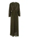 Philosophy Di Lorenzo Serafini Brown Long Dress With V-neck And Ruffle Details In Tech Fabric Woman