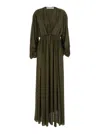 Philosophy Di Lorenzo Serafini Brown Long Dress With V-neck And Ruffle Details In Tech Fabric Woman