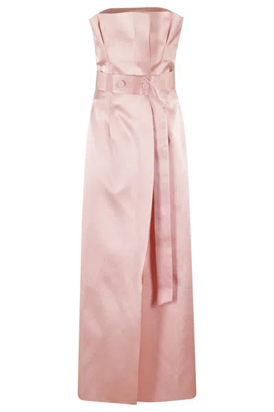 Philosophy Di Lorenzo Serafini Bustier Duchesse Dress With Raw-edged Ruffles In Pink