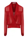 Philosophy Di Lorenzo Serafini Georgette Blouse With Wide Shawl Collar In Red