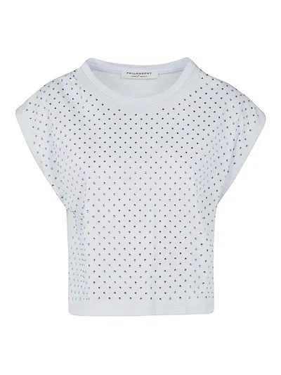 Philosophy Di Lorenzo Serafini Rhinestone-embellished Cotton T-shirt In Fantasia Azzurro