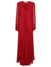 Philosophy Di Lorenzo Serafini Maxi Dress With Sheer Sleeves And Ruffle Hem In Red