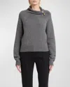 Philosophy Di Lorenzo Serafini Grey High Neck Sweater With Buttons Detail On The Neck In Wool Blend Woman In Grey