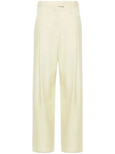 Philosophy Di Lorenzo Serafini Chambray Pleated Straight Trousers In Yellow