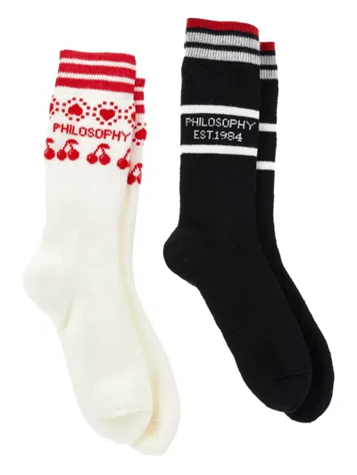 Philosophy Di Lorenzo Serafini Kids' Cherry Stripe Socks Pack In White