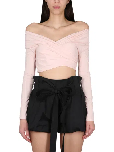Philosophy Di Lorenzo Serafini Chic Bow Back Crop Shirt For Women In Pink