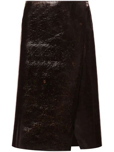Philosophy Di Lorenzo Serafini Coated Wool-blend Midi Skirt In Brown