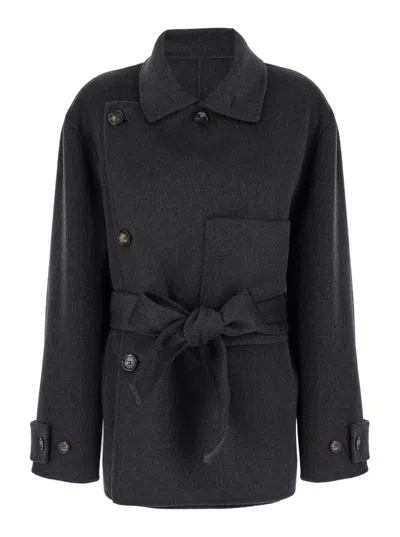 PHILOSOPHY DI LORENZO SERAFINI GREY OVERSIZED CROPPED DOUBLE-BREASTED COAT