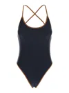 Philosophy Di Lorenzo Serafini Black Costume With Crossed Straps And Lettering Logo In Tech Fabric Woman In Black