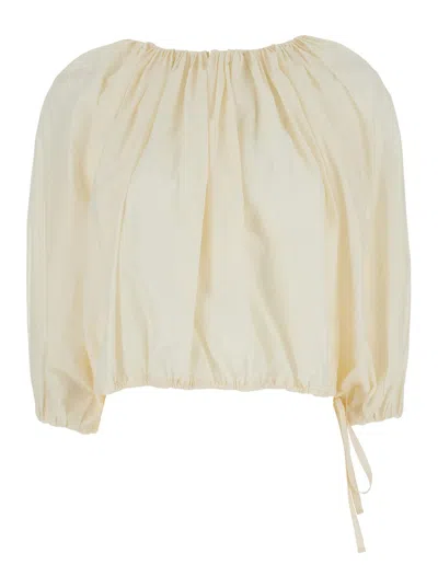 PHILOSOPHY DI LORENZO SERAFINI COTTON AND NYLON GATHERED BLOUSE