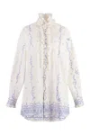 Philosophy Di Lorenzo Serafini Mini Shirt Dress With Ruffled Collar And Long Sleeves In Multi