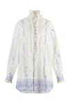 Philosophy Di Lorenzo Serafini Mini Shirt Dress With Ruffled Collar And Long Sleeves