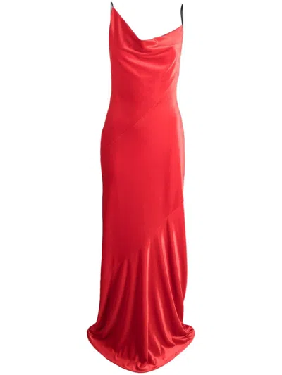 Philosophy Di Lorenzo Serafini Cowl-neck Draped Maxi Dress In Red