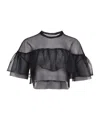 Philosophy Di Lorenzo Serafini Sheer Black Top With Ruffle Detail In Black